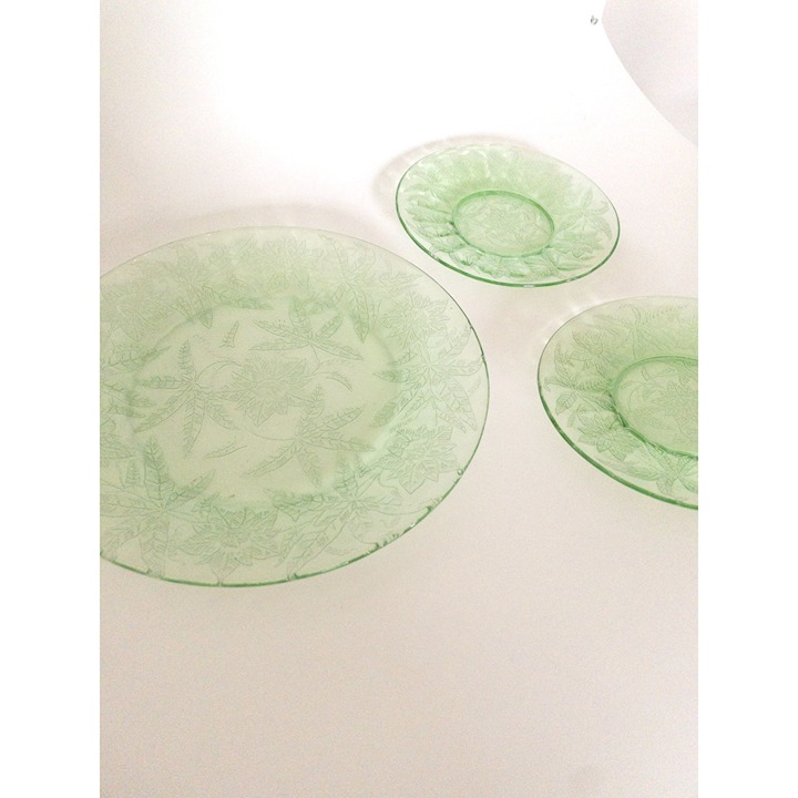 Vintage Uranium Jeanette Floral Poinsettia pattern 1930's glows green