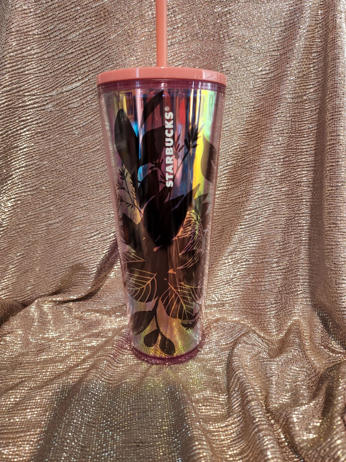 STARBUCKS PINK LEAF IRIDESCENT TUMBLER