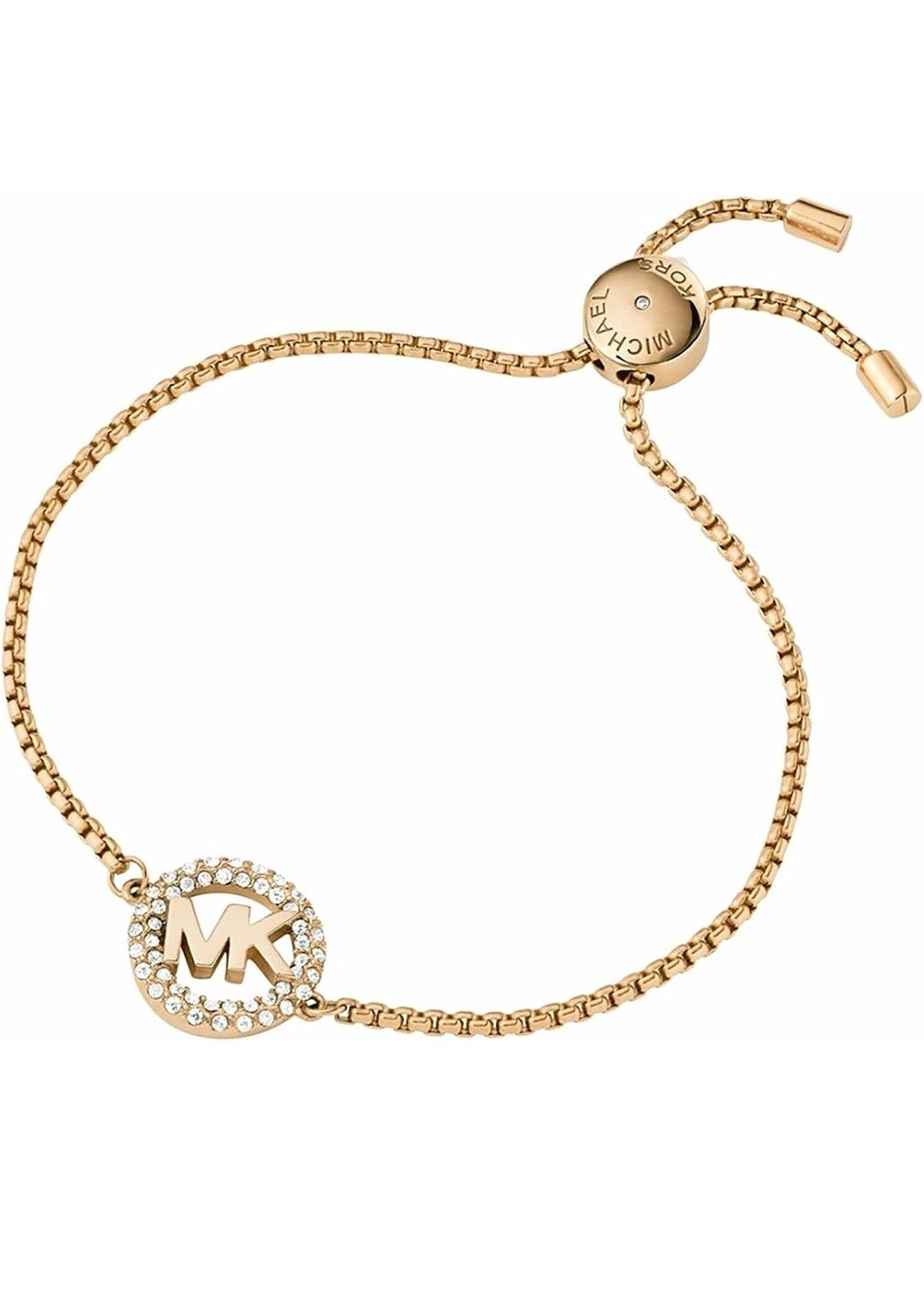 Michael Kors Brass and Pavé Crystal MK Logo Chain Bracelet for Women