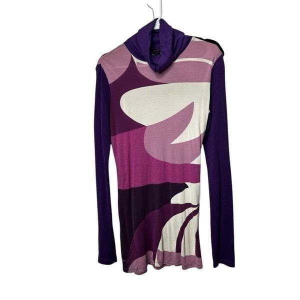 Custo Barcelona Purple Mock Neck Tunic Top Size 4 Abstract Art to Wear Pink