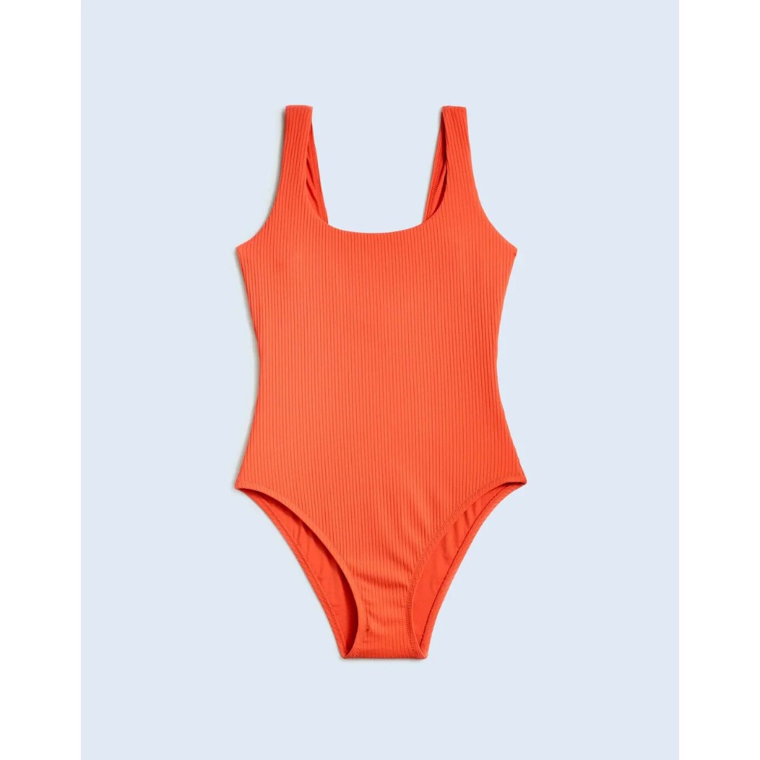 Madewell Ribbed Scoop Neck One Piece Swimsuit Coastal Orange Size M NWT Swim