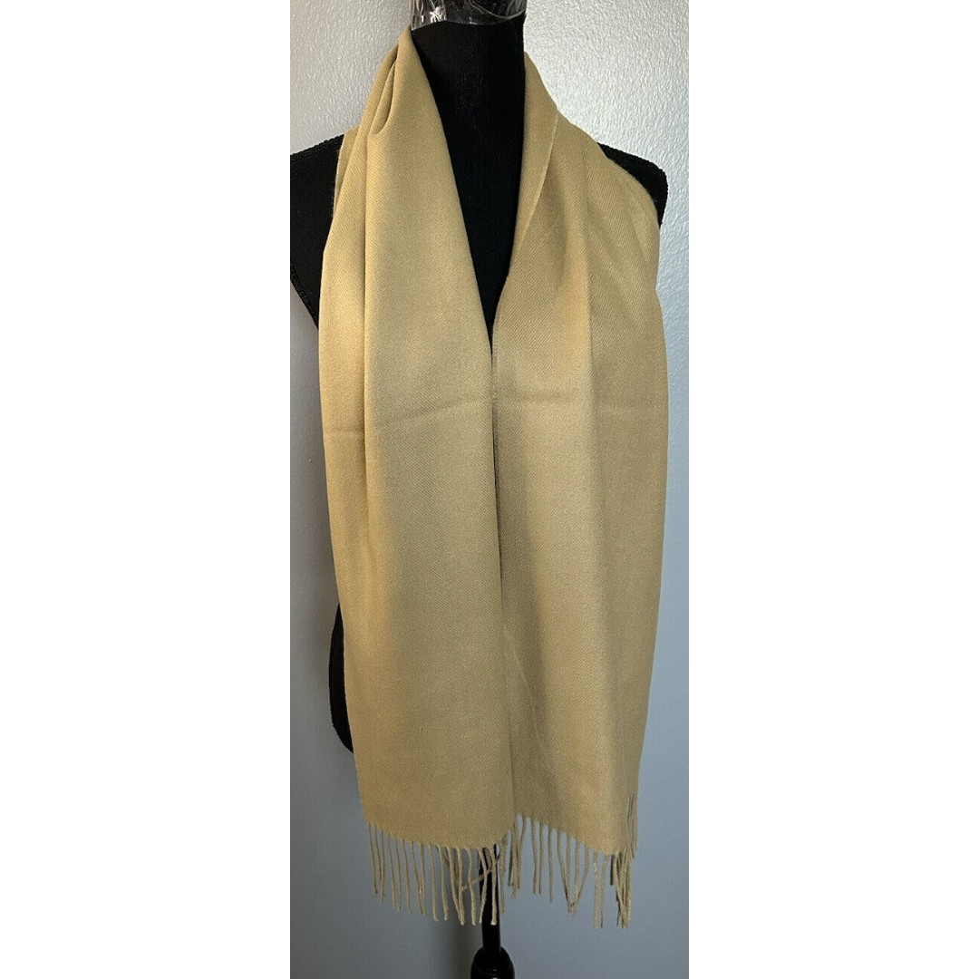 Touch of Cashmere Unisex Camel Fringe 100% Cashmere Scarf 68X12 Including Fringe