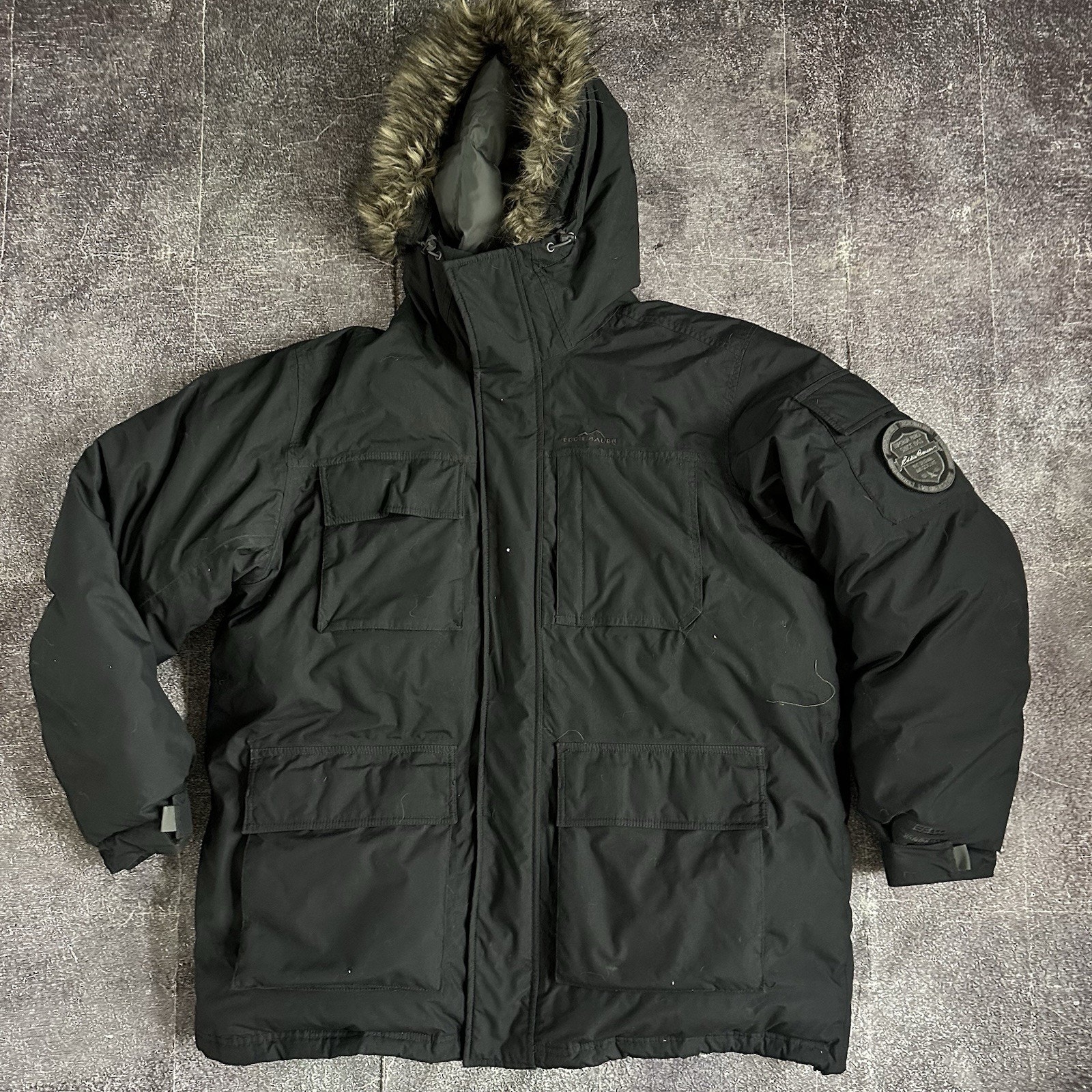 Men's Eddie Bauer Black Down EB 600 Arctic Expedition Parka Puffer Jacket Sz 2XL