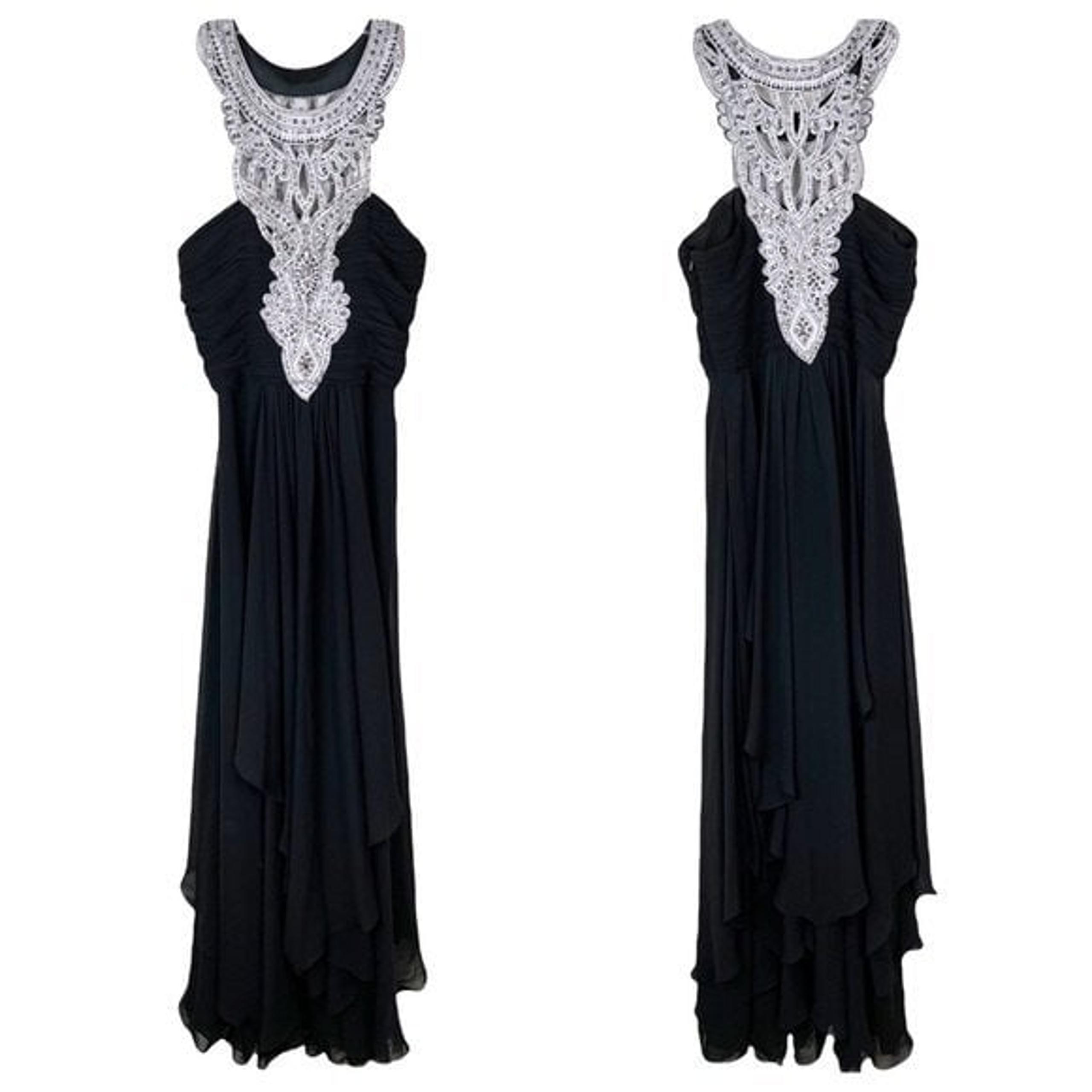 Sue Wong Nocturne Embellished Collar Sleeveless Layered Chiffon Gown Sz 6
