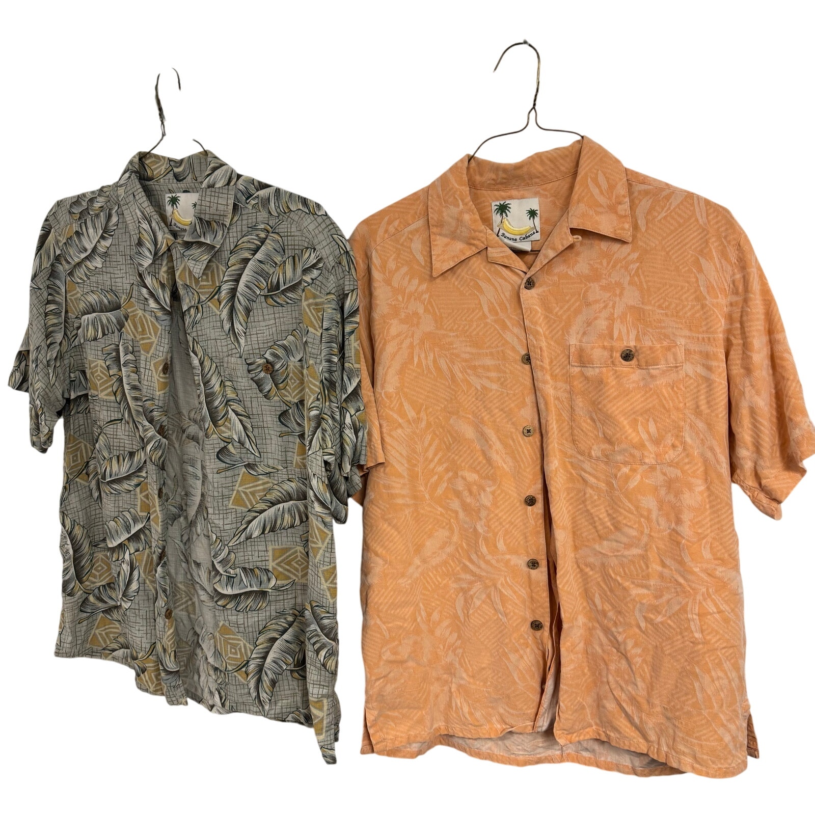 Banana Cabana Hawaiian Shirt Mens M Floral 100% Silk All Over Print Lot of 2
