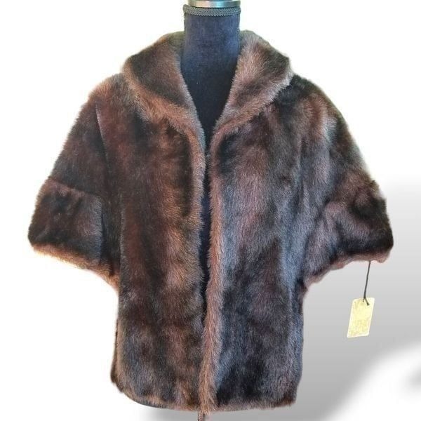 Vintage Glenoit Dark Brown  Faux Fur Stole with Collar and Orig. Tag