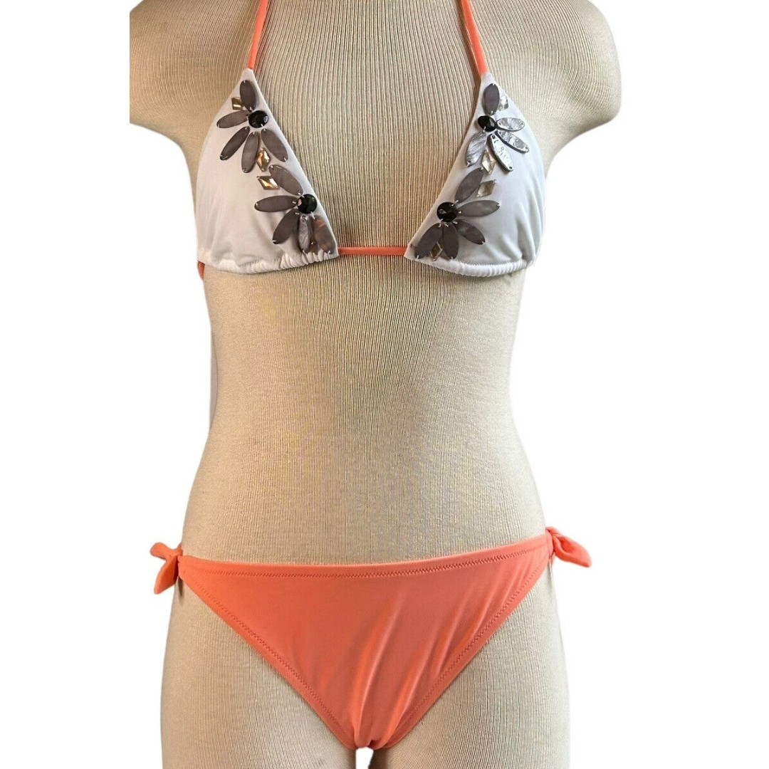 Vintage Victorias Secret Bikini Triangle Top Beaded Shells Side Tie Size S New