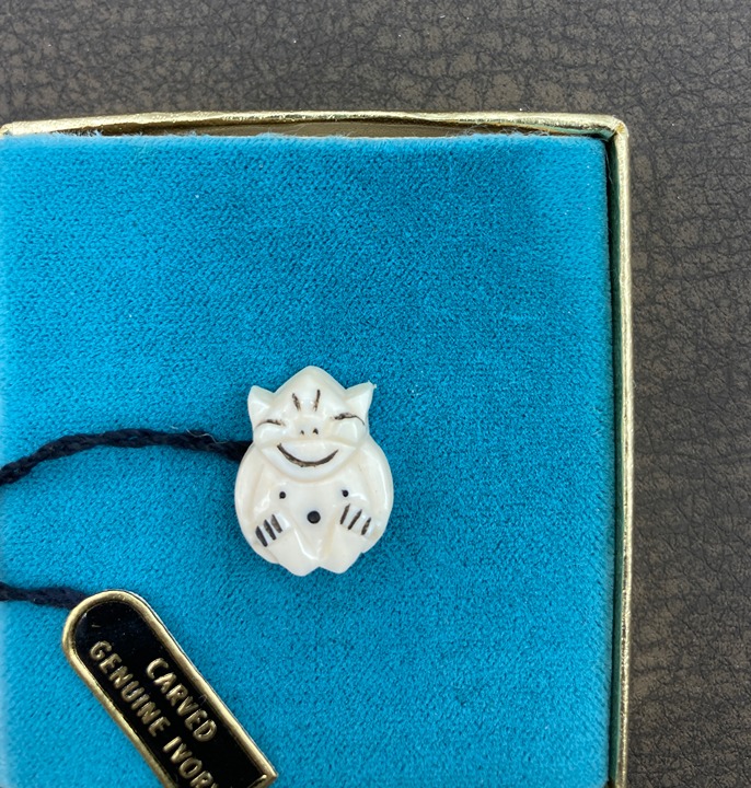 Vintage Ivory Carving Billiken Tie Tack Tietack Original Box