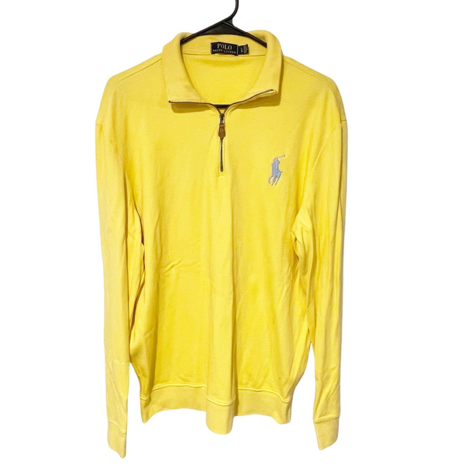 Polo Ralph Lauren Men’s Large Yellow Big Pony Cotton Quarter Zip Sweater