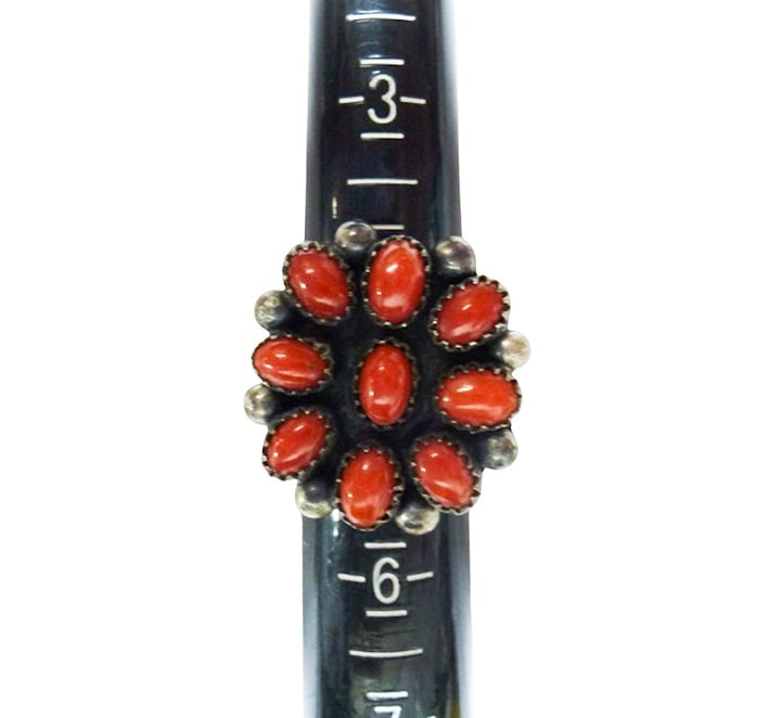 Navajo Sterling Silver Cluster Red Coral Ring 7grms. Vintage