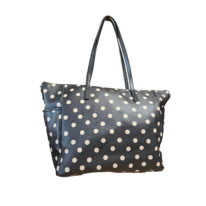 Kate Spade black and tan poke a dot tote satchel shopper purse bag xlg style