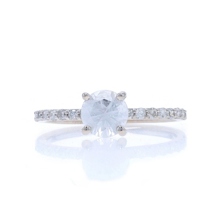White Gold White Sapphire & Diamond Hidden Halo Engagement Ring - 14k Rd V1836