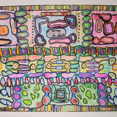 Pebbles Original Abstract Watercolor Painting with Acrylic Paint Marker Detail