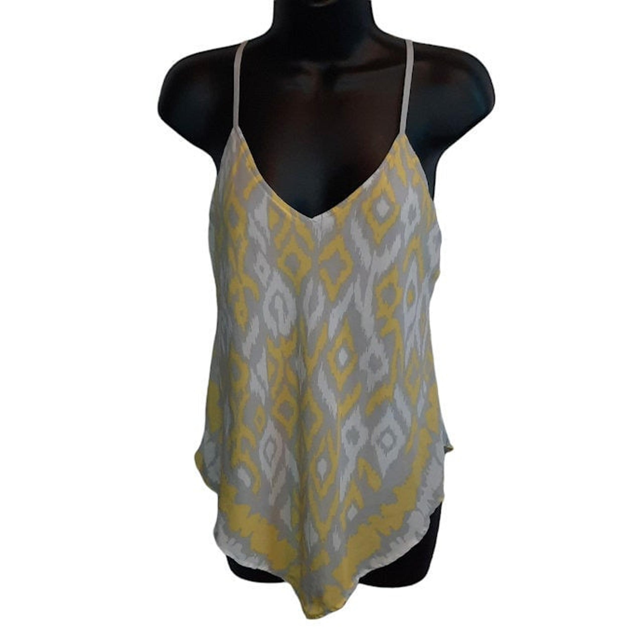 INC International Concepts Size 8 Petite Silk Yellow Gray Camisole Tank Top