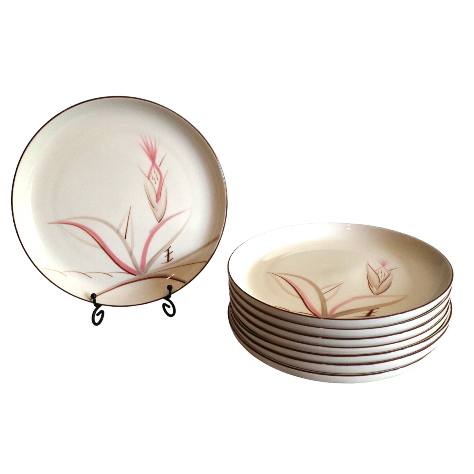 Vintage Winfield Dragon Flower Dinner Plate Set of 8 Cream Beige Pink Brown 40s