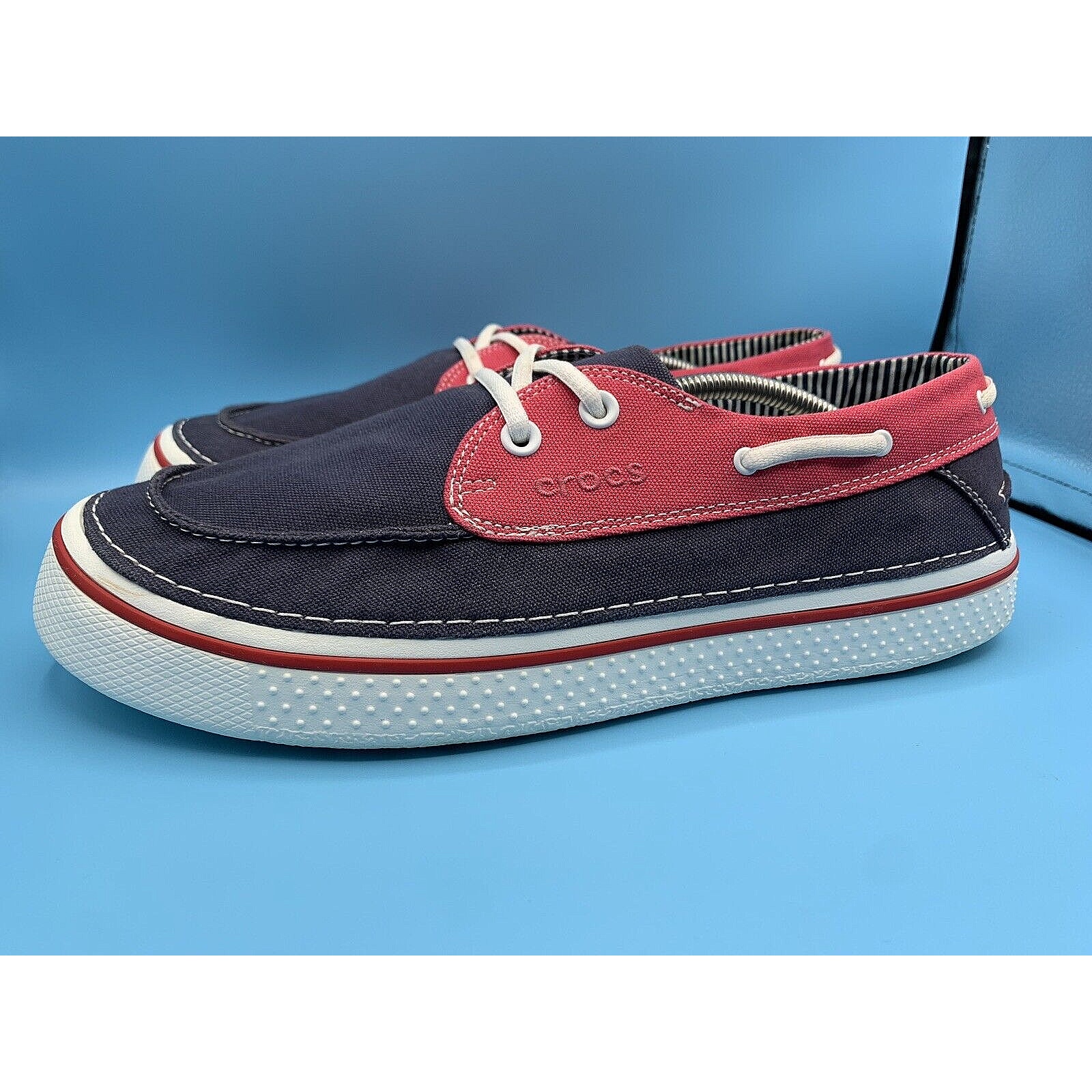 CROCS HOVER Navy Blue Boat Shoes Lace Up Canvas Casual Loafers Men's Size 13