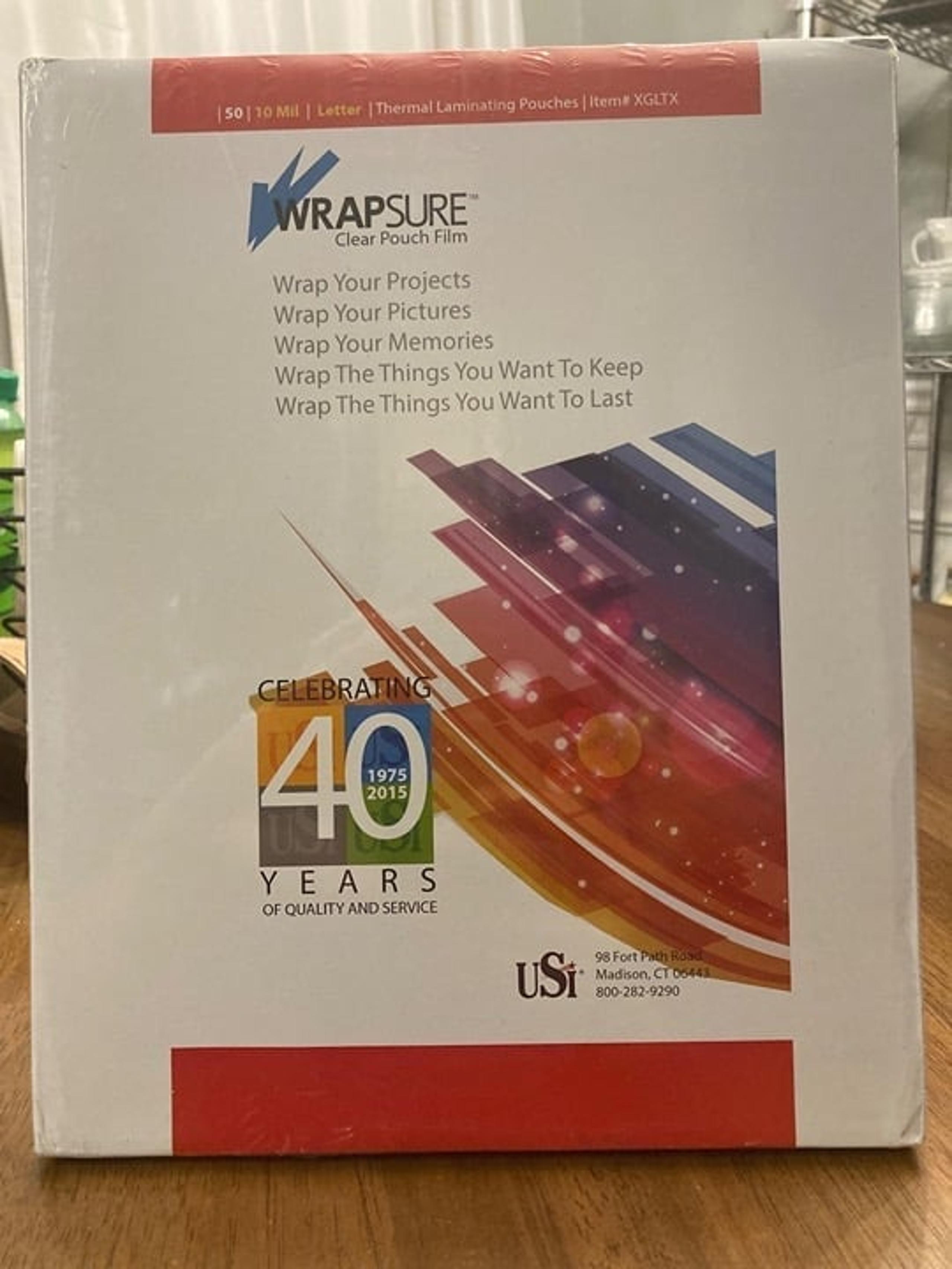 USI WrapSure Thermal Laminating Pouches, Letter Size, 10 Mil, 9x11.5", 100-Pack