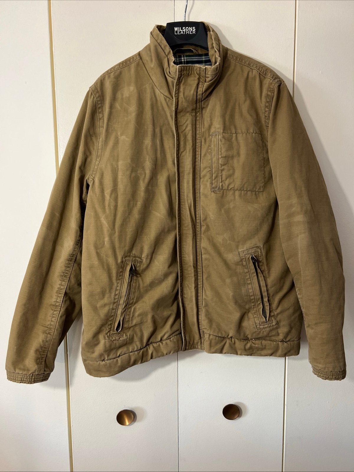 Vintage American Eagle Outfitters Men’s Khaki Flannel Lined Jacket Size XX-Large