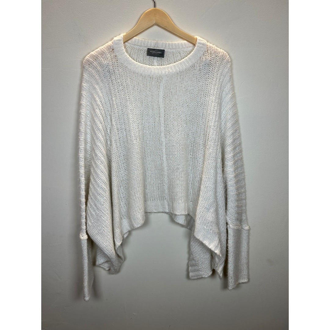 Wooden Ships Women's Size S/M White Knitted Poncho Sweater Long Sleeve EUC