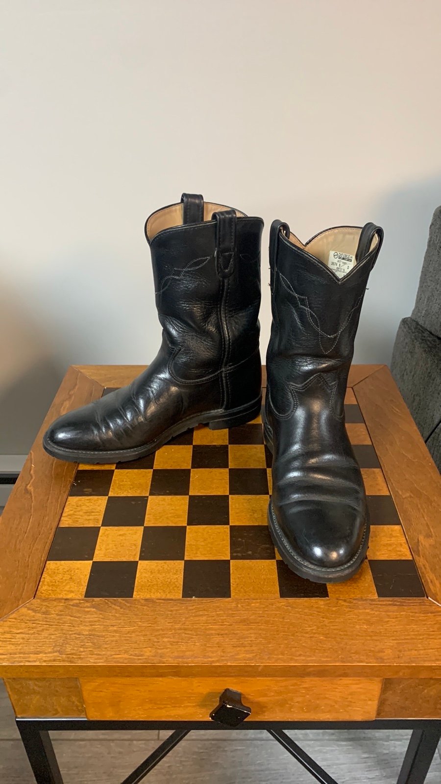 Double-H Black Leather Cowboy Boots Size 8