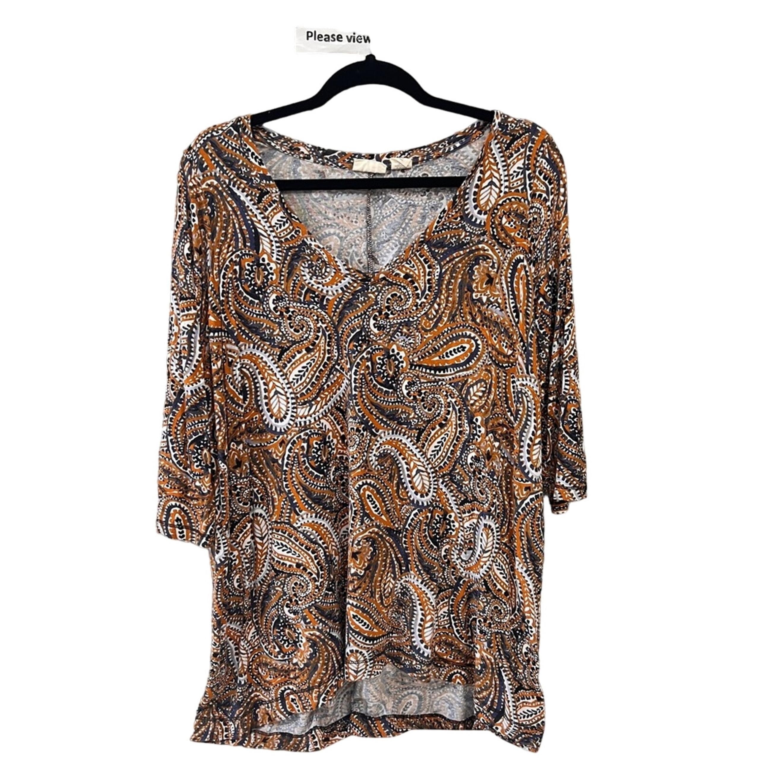 Sigrid Olsen Tunic Women’s Top Plus Size 1X Paisley Stretch 3/4 slv Multicolor