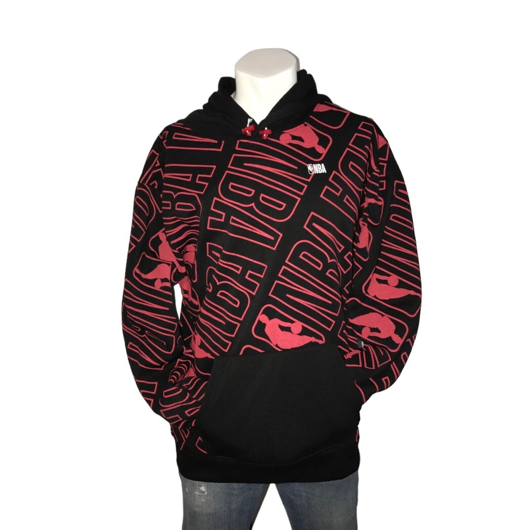 NBA Logo Print Brand Hoodie All Over Wrap Design Black/Red Basketball XL NWT