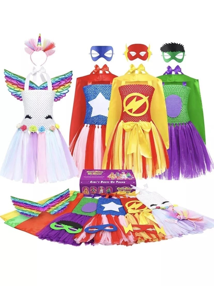 Girls Pretend Play Dress up Trunk ,Halloween Costume Gift Set, 3-6Y