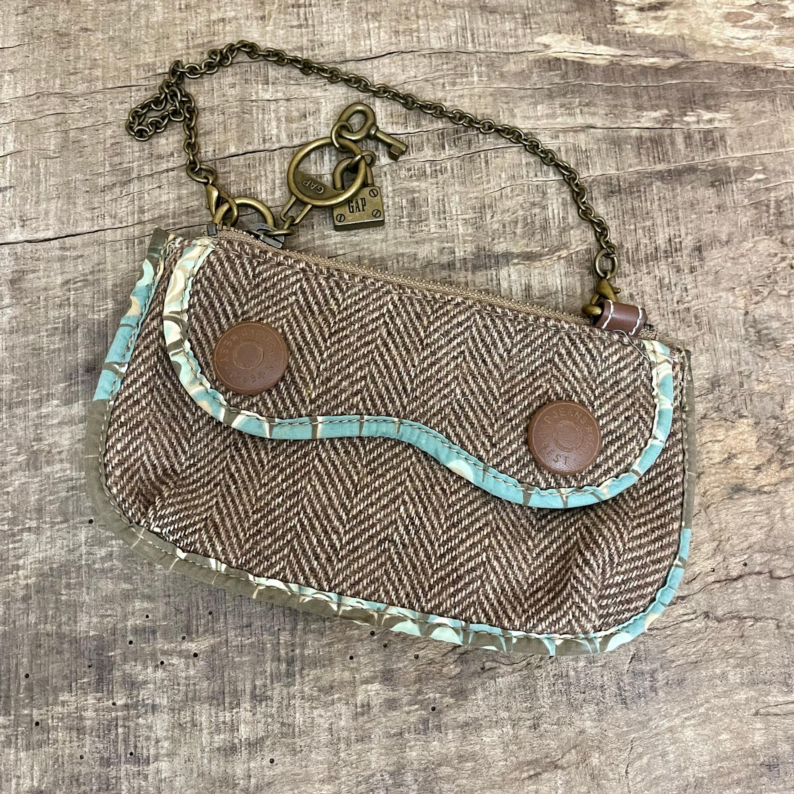 Vintage 2004 Gap Wool Tweed Chain & Lock Wristlet Clutch