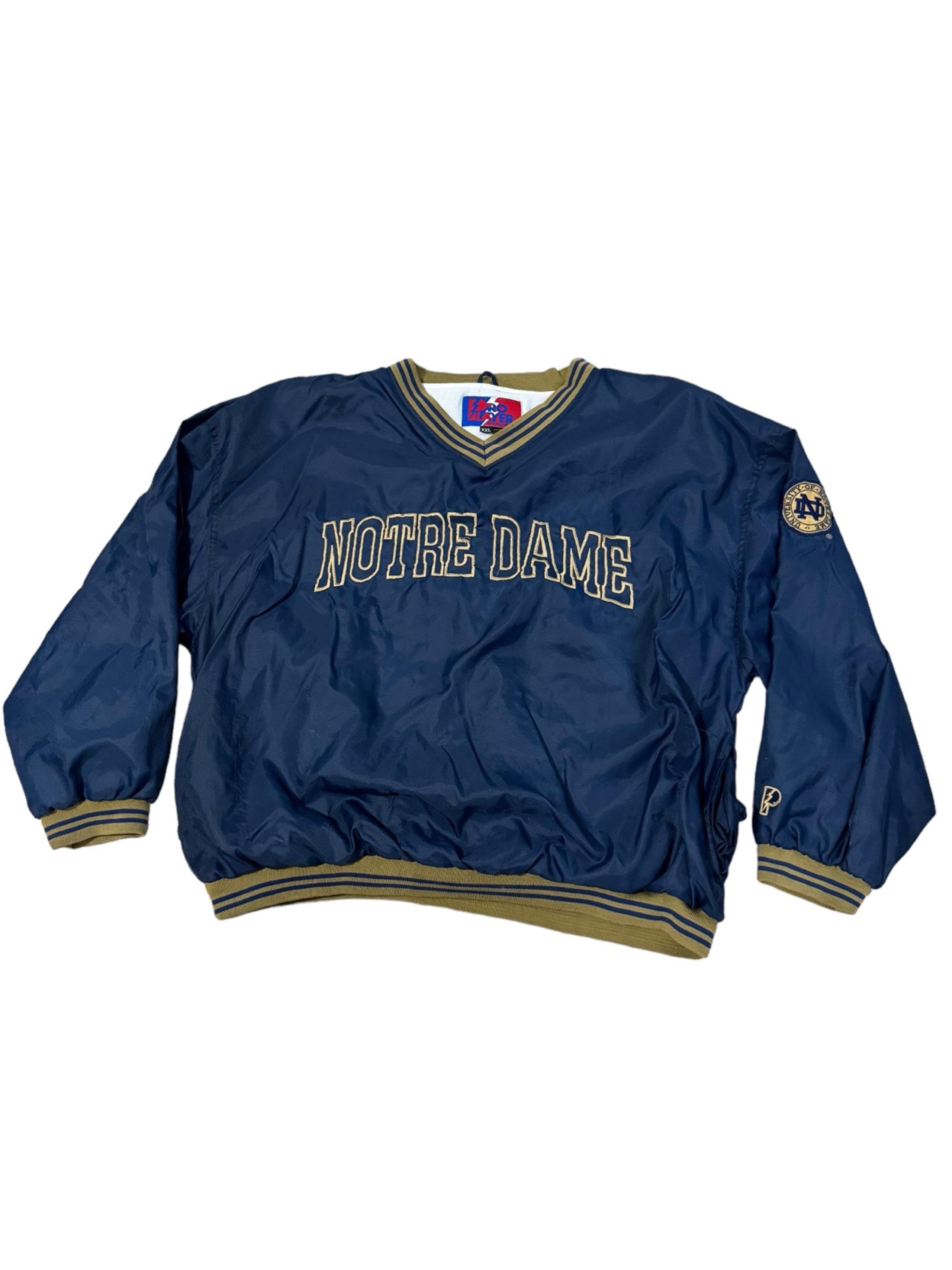 VTG 90s Pro Player Notre Dame Pullover Windbreaker Men’s 2XL Jacket Navy Lined