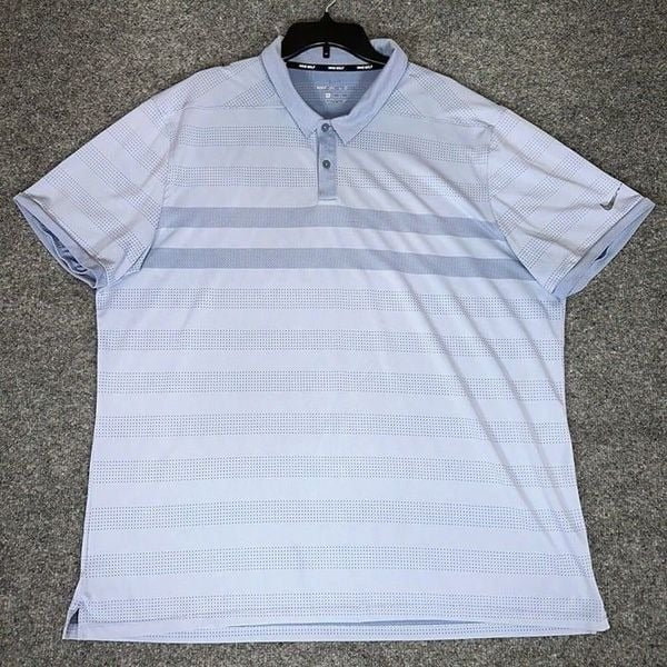 Nike Zonal Cooling Polo Shirt Men 2XL Blue Striped Short Sleeve Performance Golf