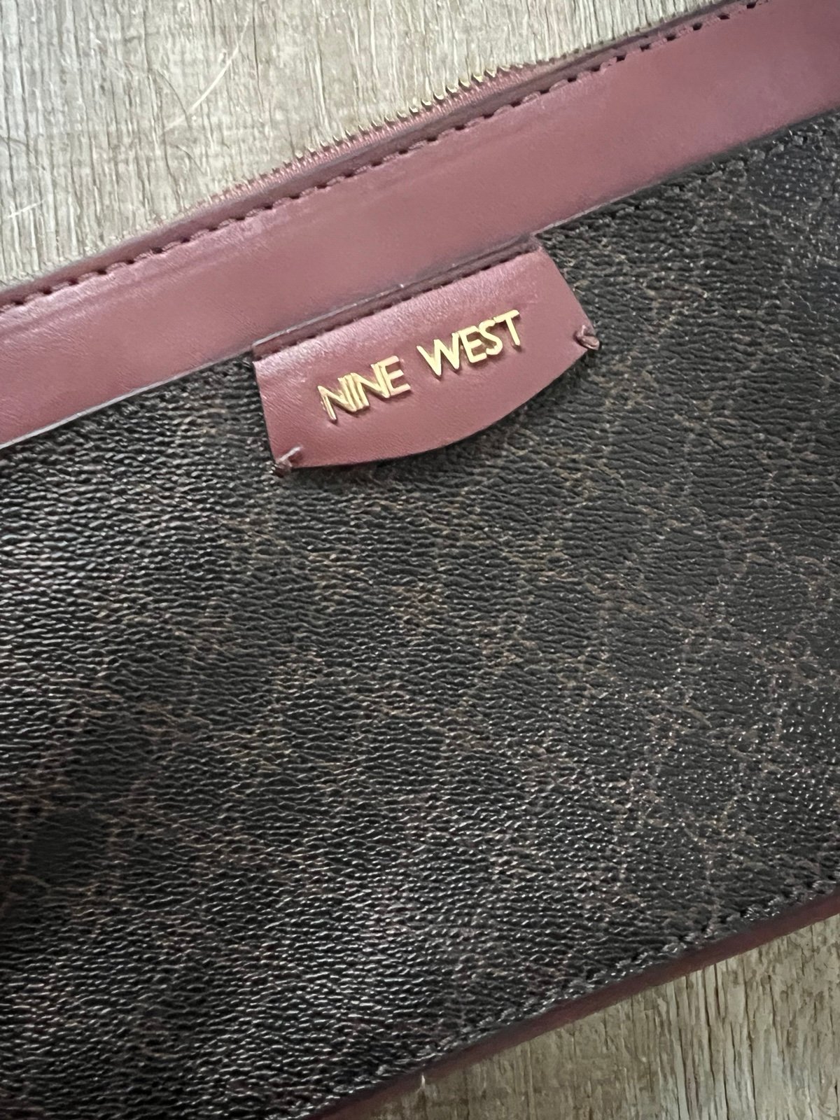 Nine West Burgundy & Brown Monogram Crossbody Purse