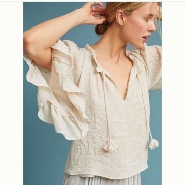 MISA LOS ANGELES Cream Three-Quarter Sleeve Peasant Blouse. Size XS. EUC!