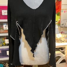 Womens Goth Shirt Size Small Medium Black Gray Thermal Cut Out Distressed Fringe