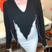 Womens Goth Shirt Size Small Medium Black Gray Thermal Cut Out Distressed Fringe