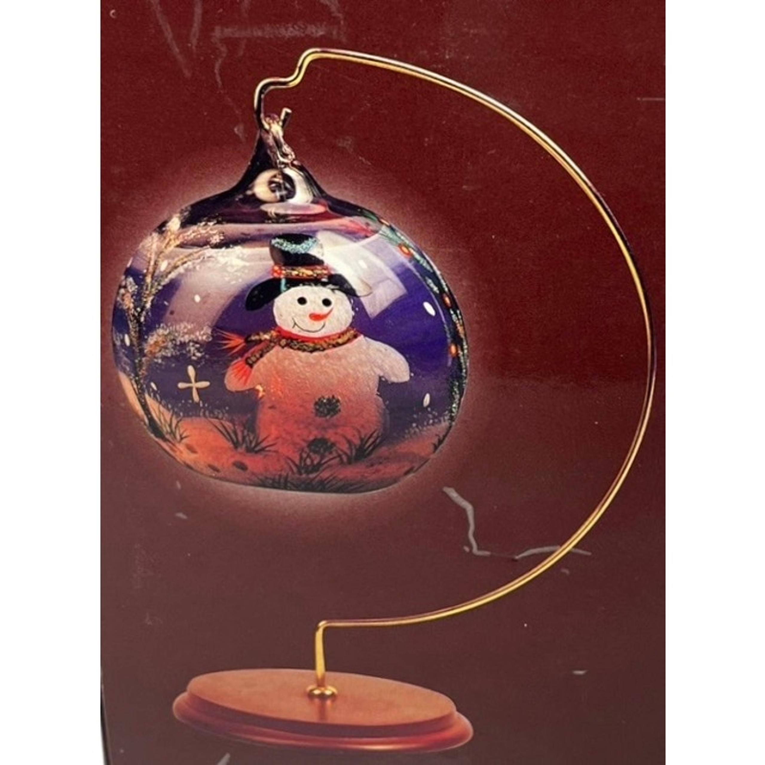 VTG Glass TEA LIGHT CANDLE HOLDER + Wood Brass Ornament HANGER Snowman Globe BOX