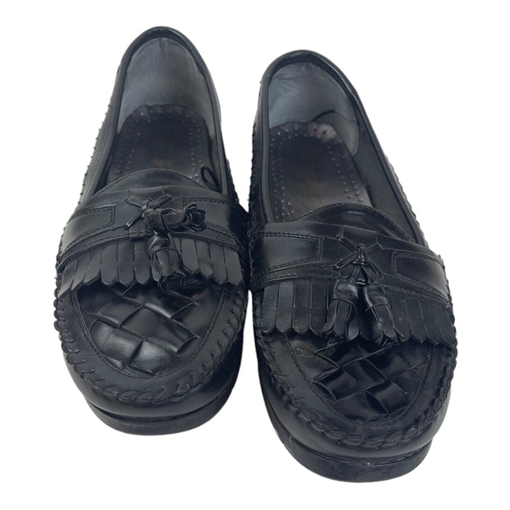 Deer Stags Loafer Black Herman Dress Shoe Tassel Weave Mens SIze 9M