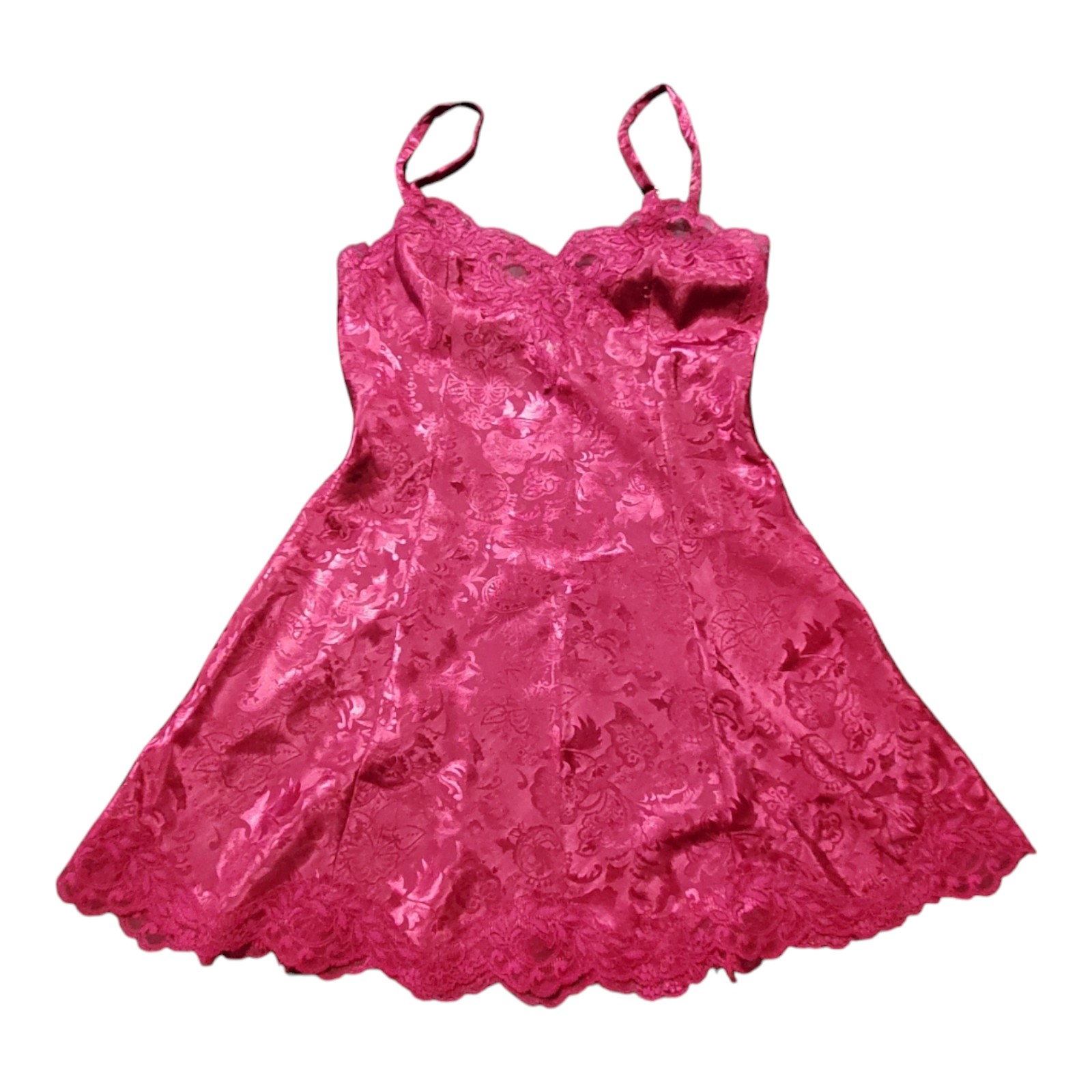 VTG 80s Victoria’s Secret Gold Label Burgundy Lace Slip Dress Size Small