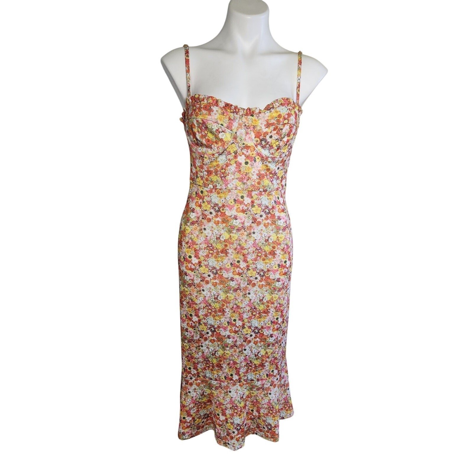 NWT HUTCH floral stretchy midi dress with ruffle hem