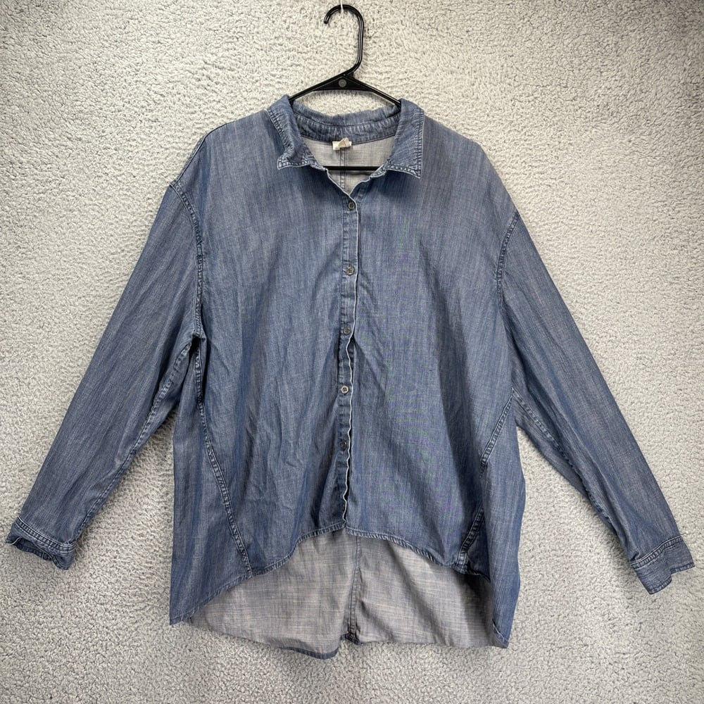 The Fisher Project Chambray Blouse Women Blue Green Eileen Fisher Tencel Blend