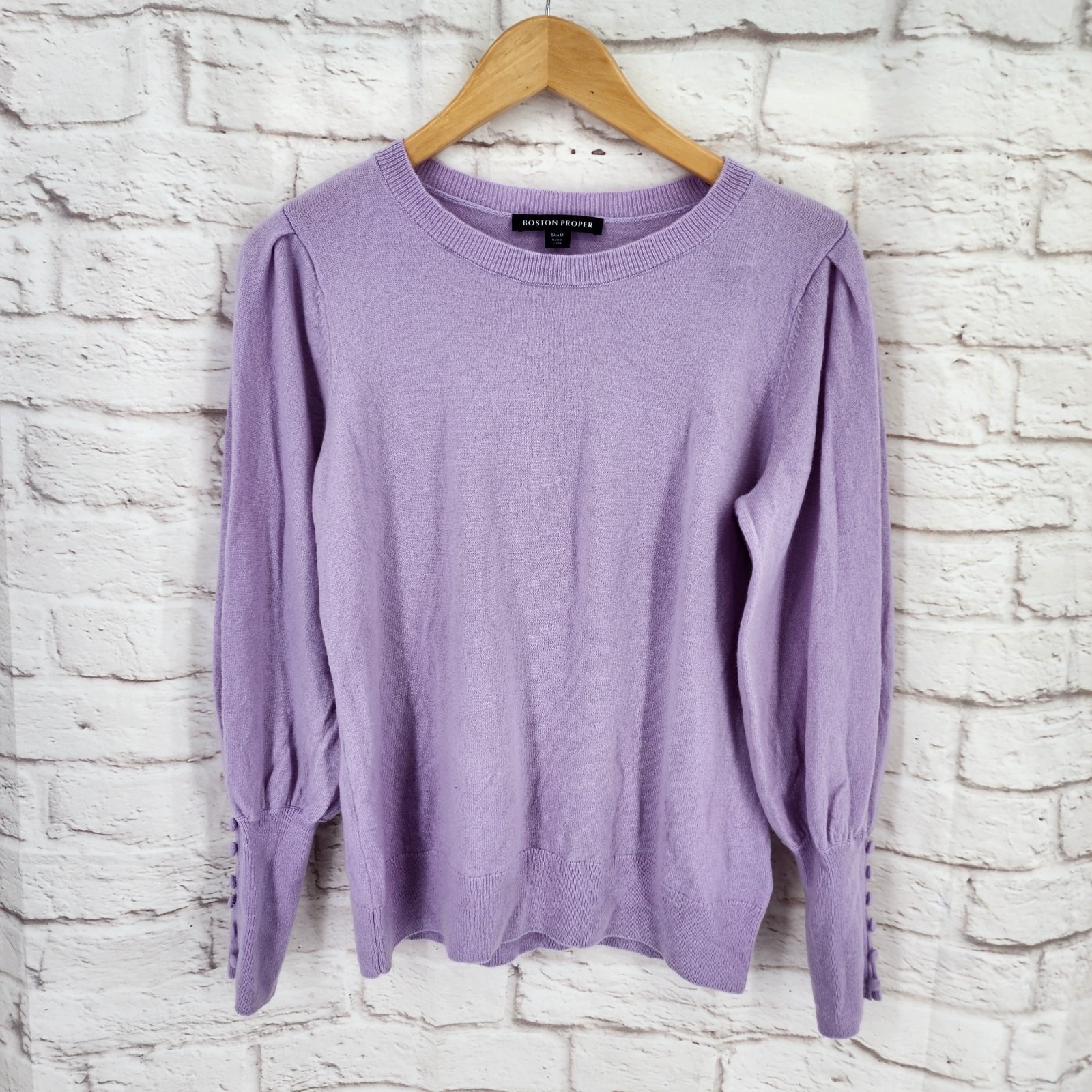 Boston Proper Cashmere Sweater Medium Purple Ballet Fairy Coquette Bishop Sleeve