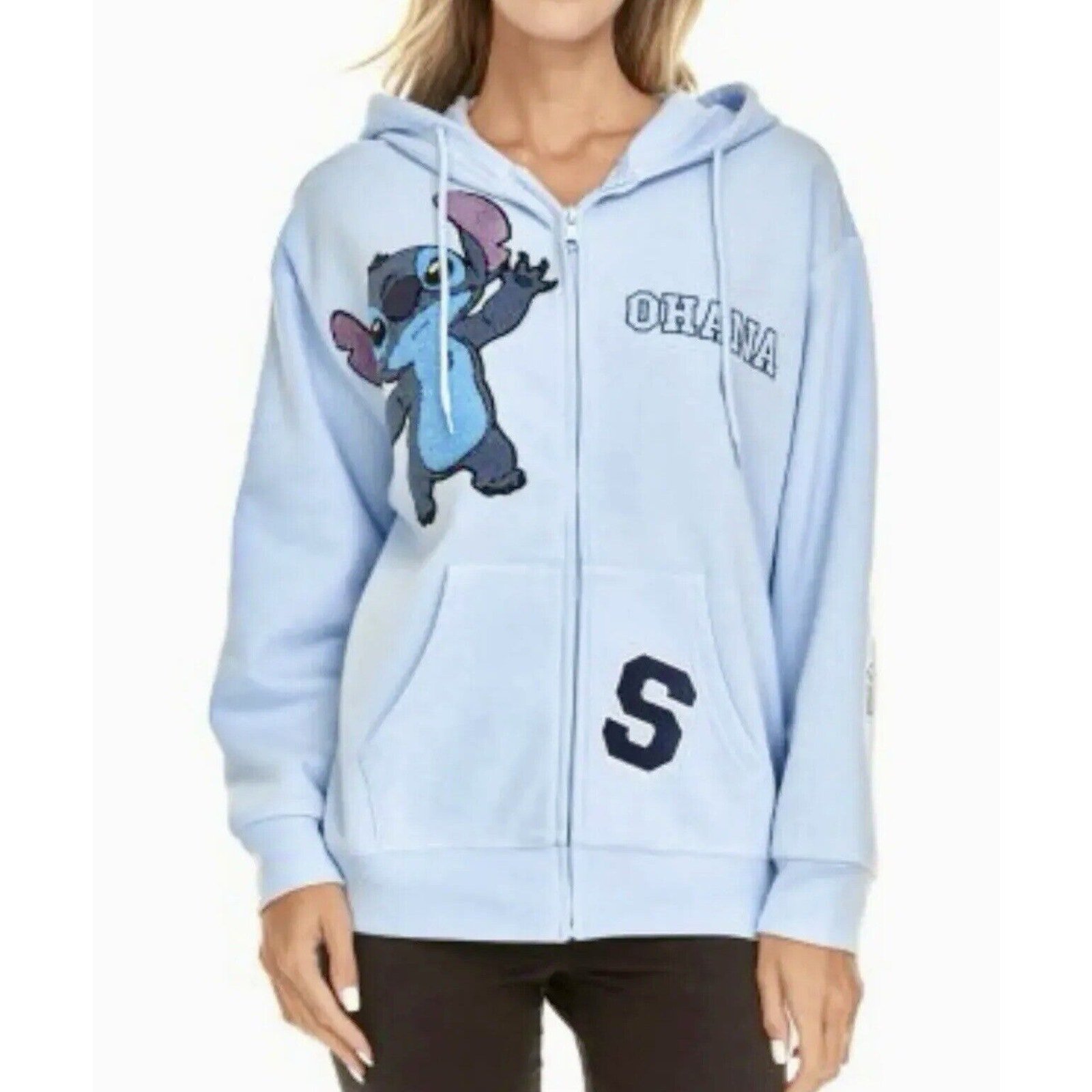 Disney Stitch Women’s Blue Full Zip Sweatshirt Hoodie~Chenille Patches 2XL