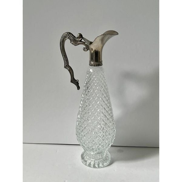 Leonard Of Italy Rare Antique Vintage Crystal&Silver Plate Wine Claret Decanter