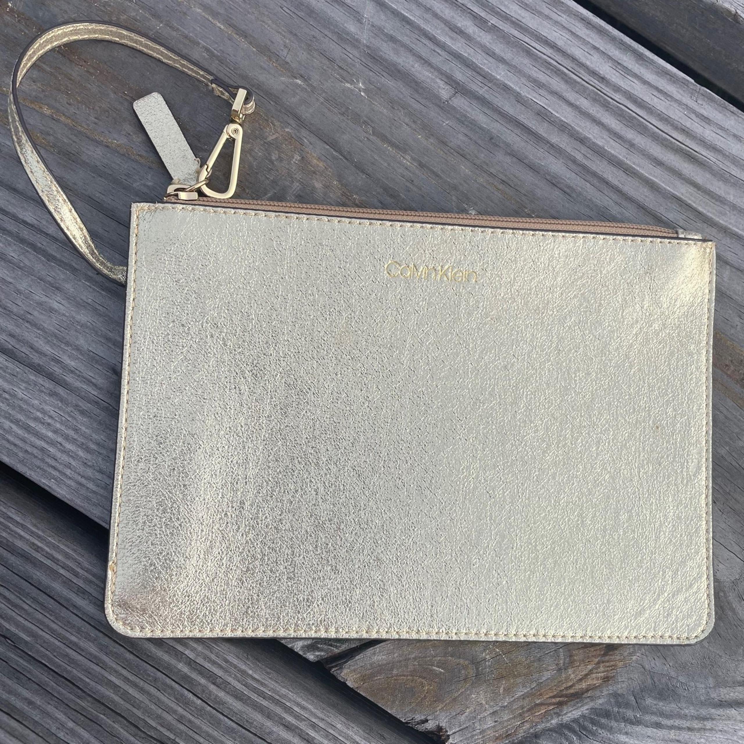 Calvin Klein Gold P’Leather Pouch Wristlet Case Organizer Wallet NEW NWOT 6 x 9”