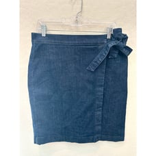 LOFT | Dark Wash Stretch Denim Wrap Knee Length Skirt | 31/12