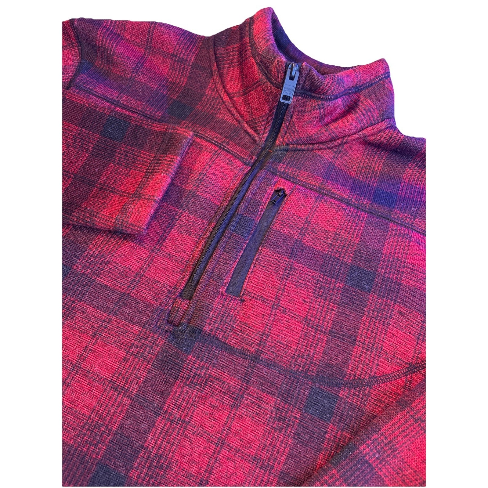 CANADA WEATHER GEAR Red Black Plaid 1/4 Zip Fleece Pullover Jacket Men's LARGE
