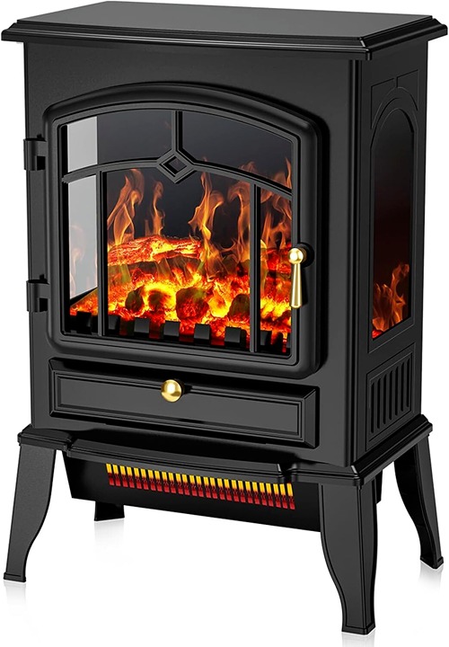 Electric Fireplace Stovewith Realistic Flame,Overheating Safety, Thermostat