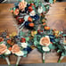 4 Fall Bridesmaid & 1 Bridal Bouquet Bundle - Rust / Navy Blue