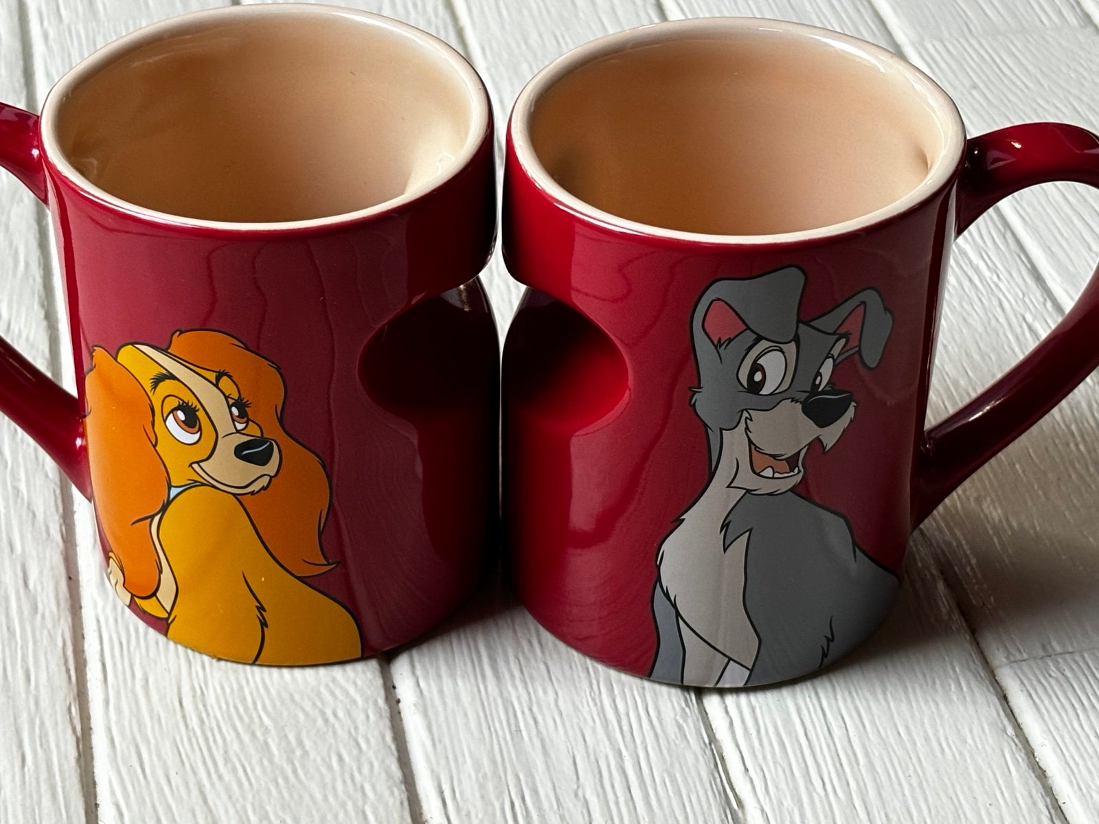 Disney Parks Lady and the Tramp Romantic Heart Ceramic Mug Set of 2 Love