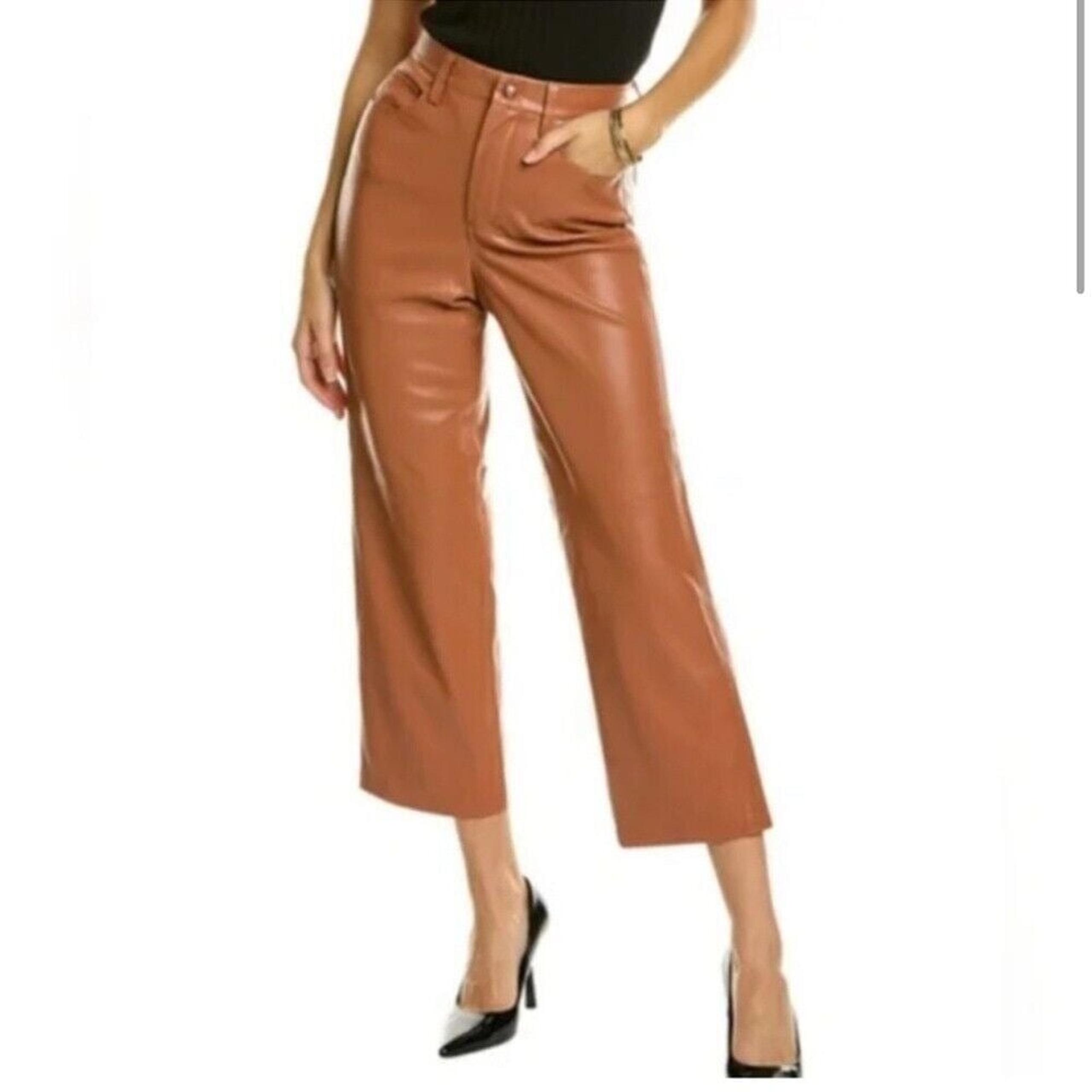 BLANK NYC The Baxter Ribcage Straight Leg Faux Leather Cognac Brown Pant Size 28