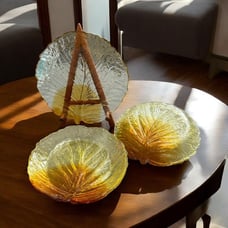 Vintage Indiana Glass Plate Set of 7 Cabbage Leaf Pattern Amber Color Size 8.5